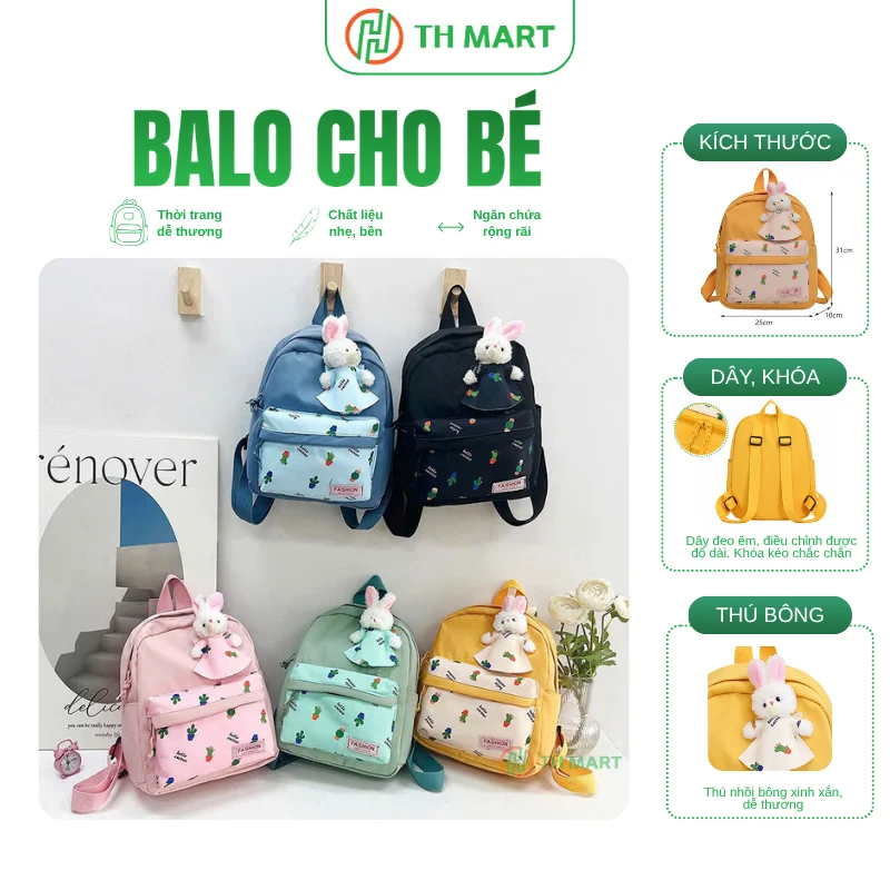 Balo cho bé mẫu giáo họa tiết xương rồng thỏ bông dễ thương