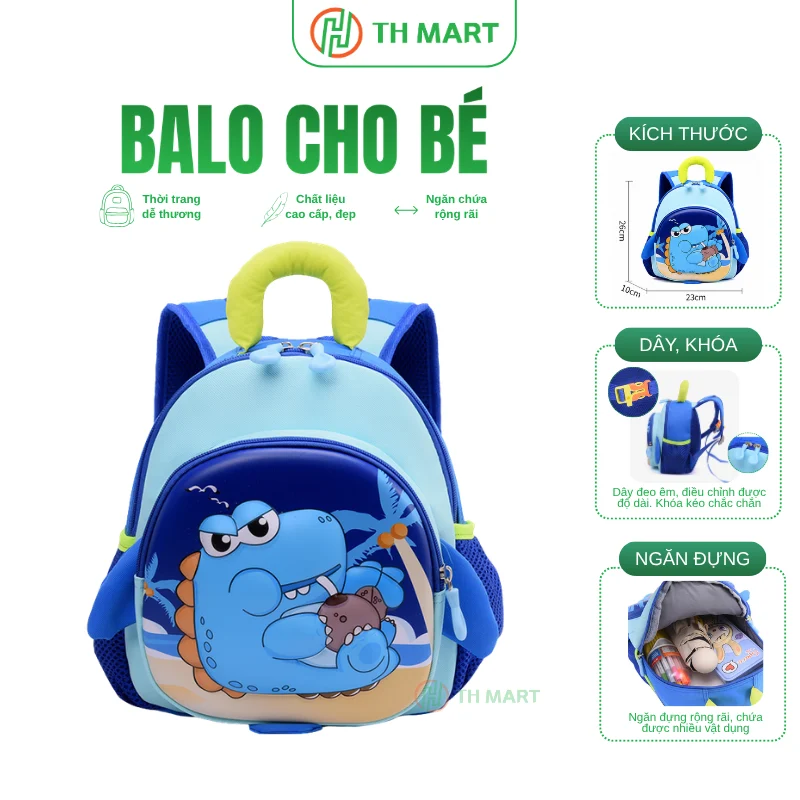 Balo cho bé mẫu giáo khủng long 3D cao cấp, dễ thương, nhiều ngăn tiện lợi