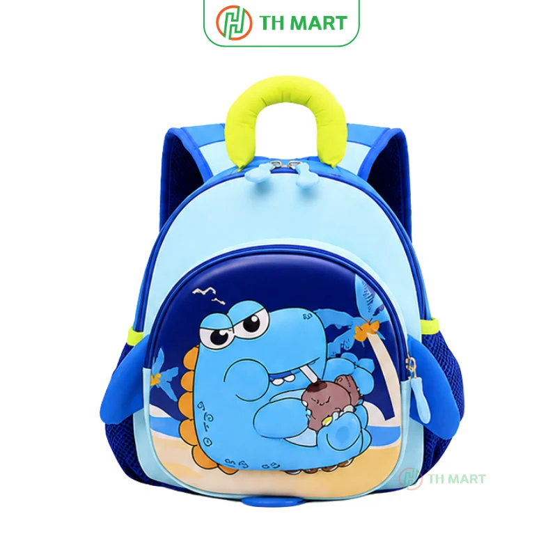 Balo cho bé mẫu giáo khủng long 3D màu xanh da trời