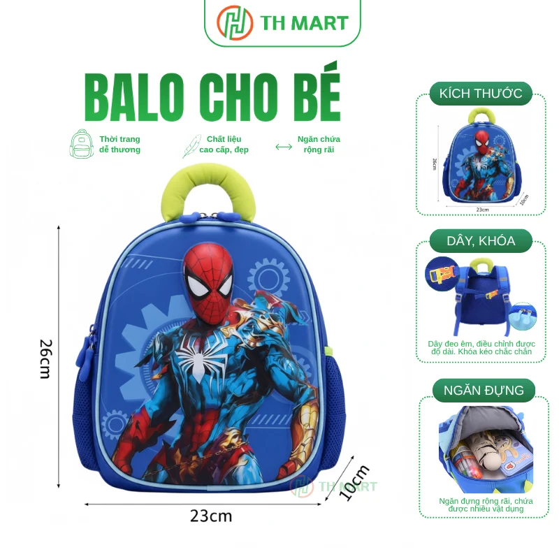 Balo cho bé mẫu giáo Spider Man 3D bền đẹp, siêu nhẹ, nhiều ngăn tiện lợi