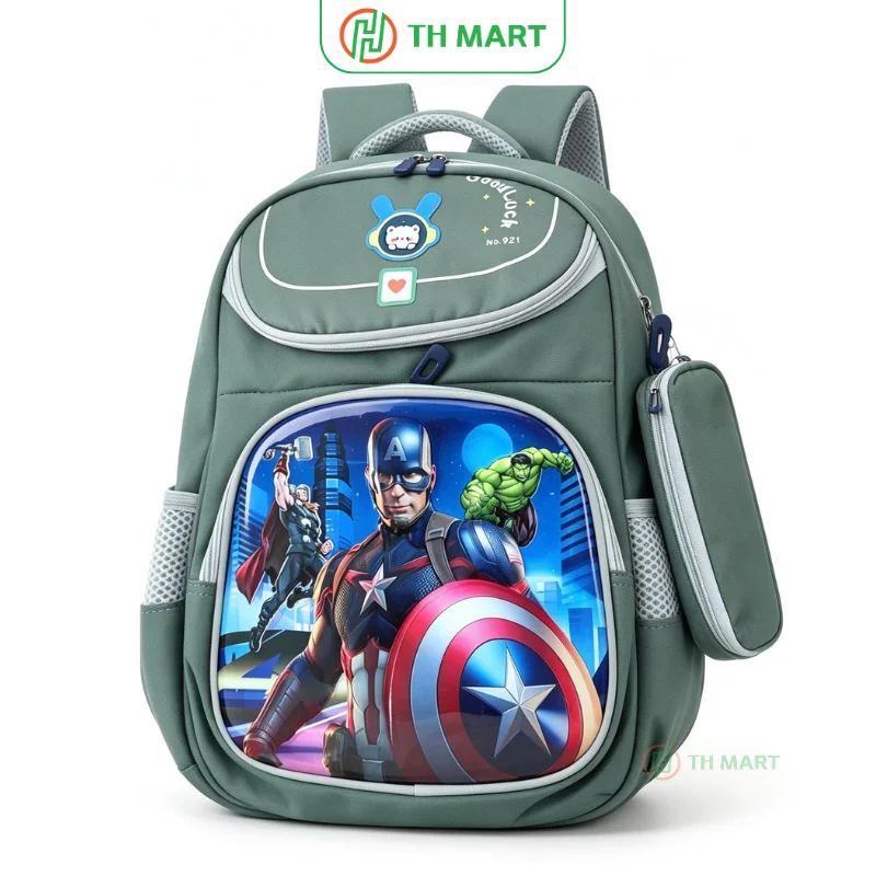 Balo học sinh cấp 1 hoạt hình 3D cao cấp màu xanh ngọc