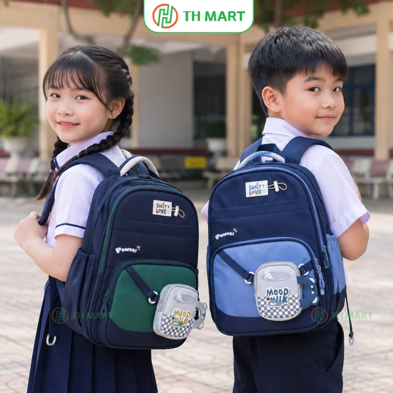 Balo học sinh cấp 1 Mook Milk Style Hàn là lựa chọn phù hợp cho các bé yêu thích phong cách năng động, hiện đại