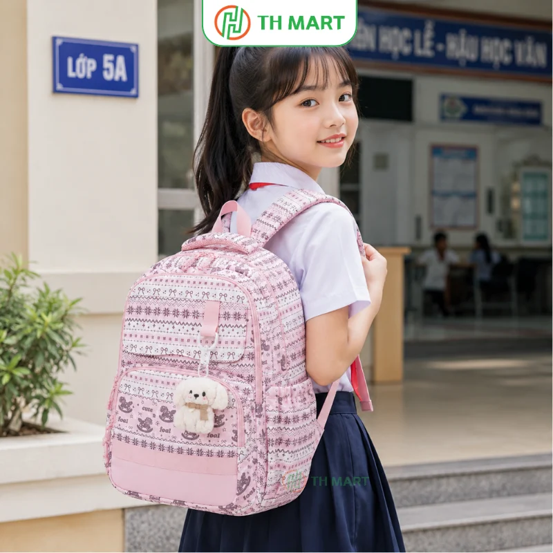 Balo học sinh cấp 1 Style Hàn Quốc dễ thương được làm từ vải sợi tổng hợp
