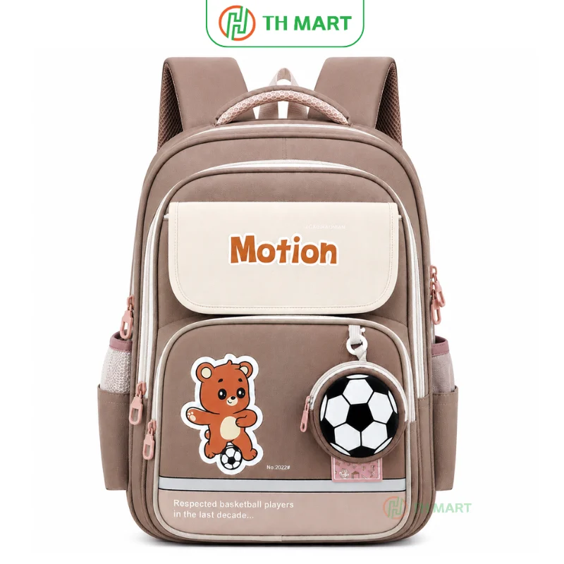 Balo học sinh cấp 2 motion thời trang độc lạ nhiều ngăn màu nâu