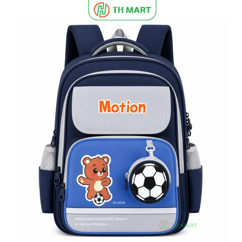 Balo học sinh cấp 2 motion thời trang độc lạ nhiều ngăn màu xanh da trời