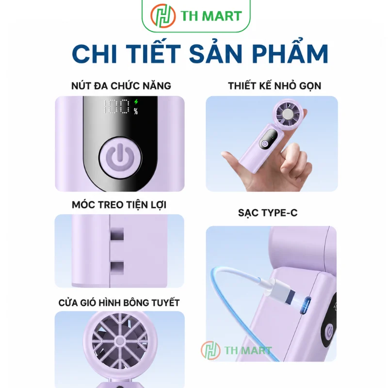 Quạt mini cầm tay H18 siêu nhỏ gọn, pin trâu