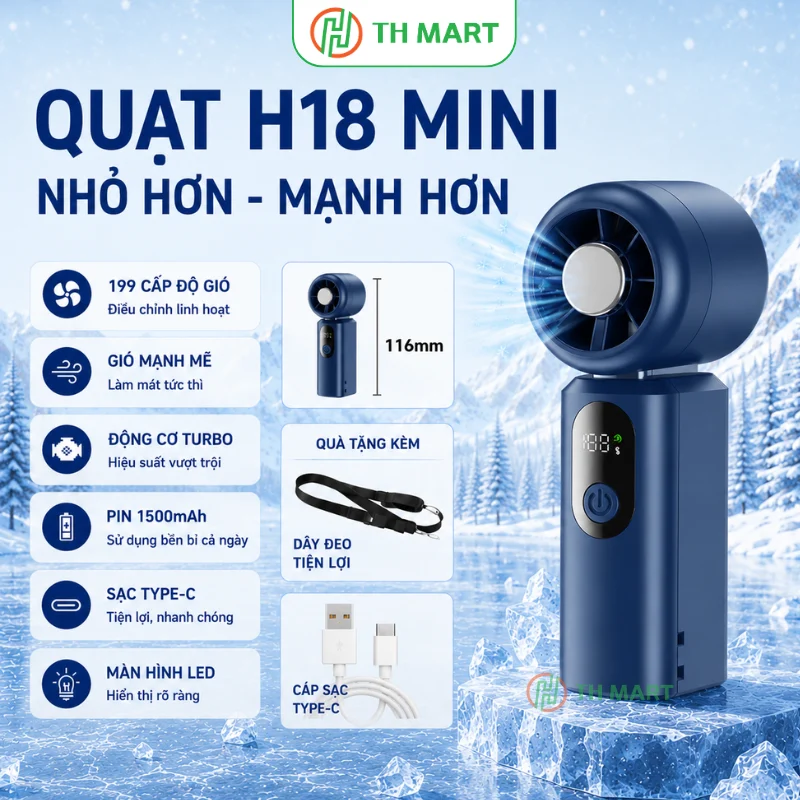 Bộ sản phẩm gồm quạt mini, cáp sạc và dây đeo