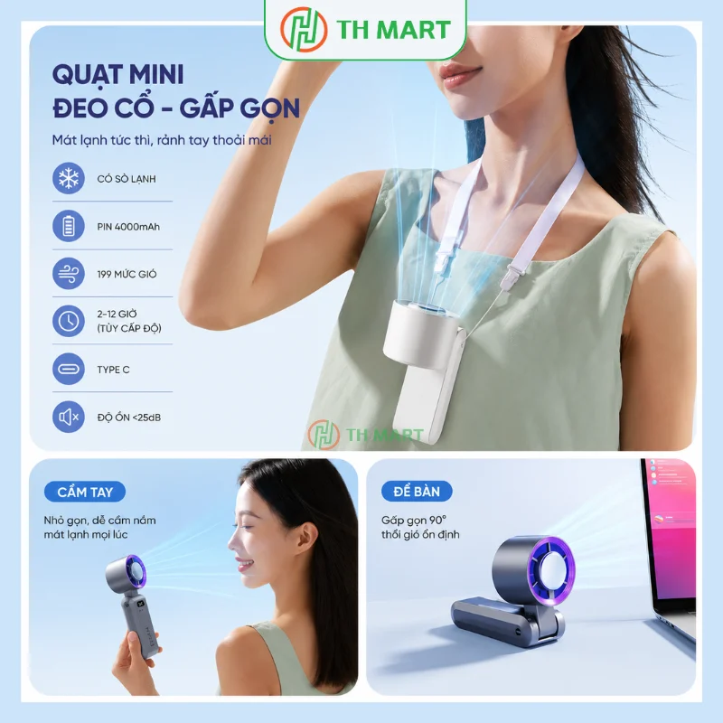 Quạt mini cầm tay JF-137 sò lạnh pin trâu, gấp gọn