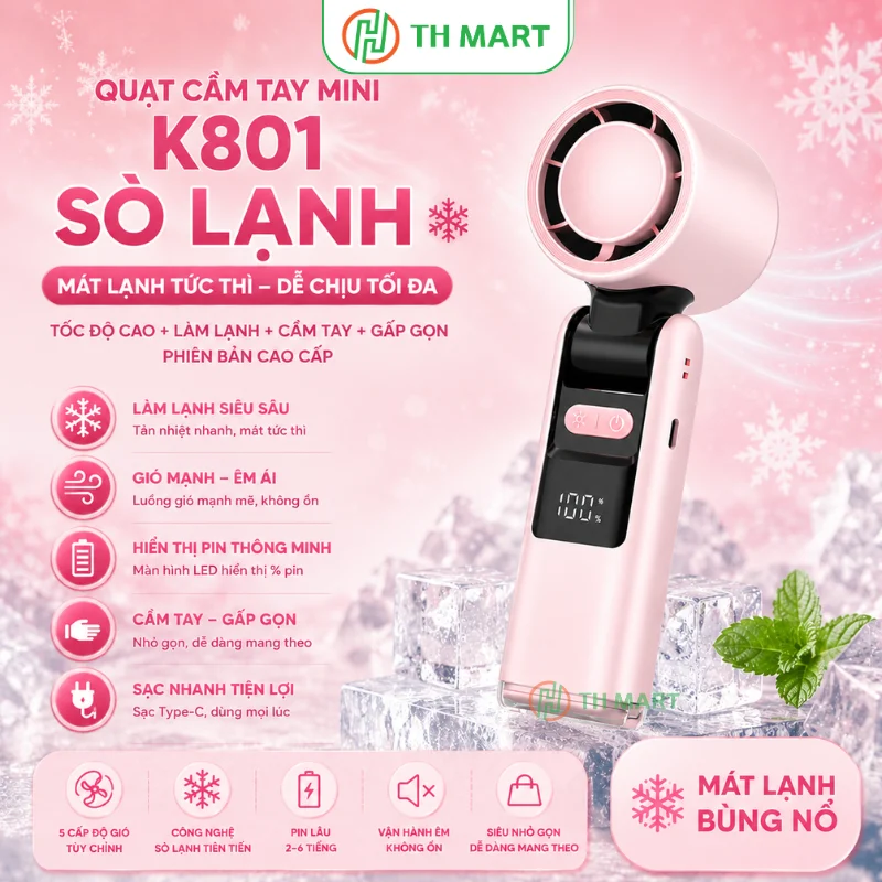 Quạt sò lạnh K801 pin trâu, công nghệ tiết kiệm pin, hạn chế hao pin