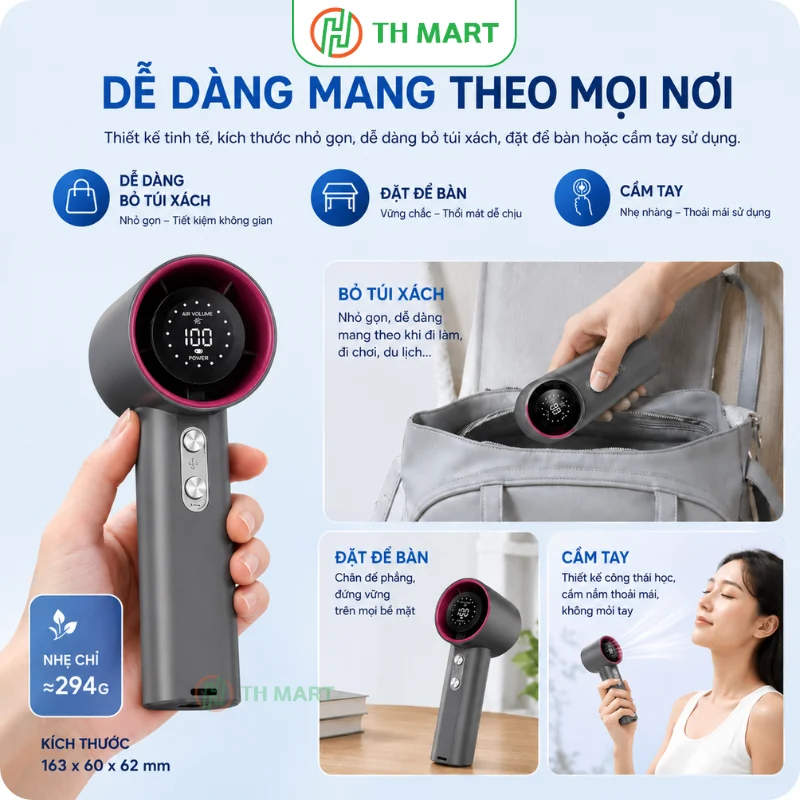 Quạt mini cầm tay S001 có thiết kế nhỏ gọn, dễ mang theo