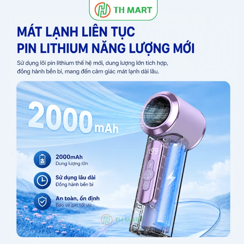 Quạt mini T238 Ultra mini sở hữu pin dung lượng lớn 2000mAh