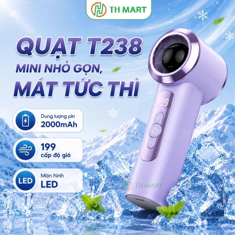 Quạt mini T238 thiết kế mini nhỏ gọn, làm mát tức thì
