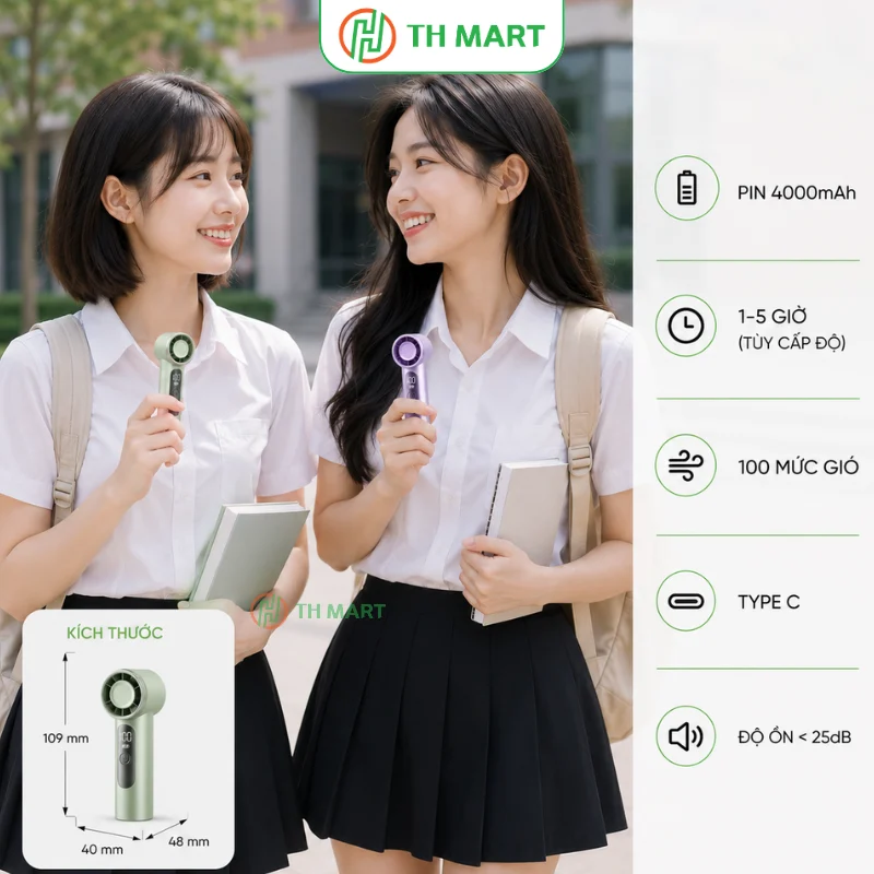 Quạt mini cầm tay X98 nhỏ gọn, động cơ không chổi than, pin 4000mAh