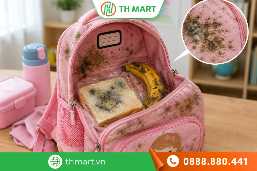 Mách bạn cách tẩy mốc balo đơn giản, hiệu quả tại nhà 2 Thức ăn, thực phẩm để quên trong balo là nguyên nhân gây ẩm mốc
